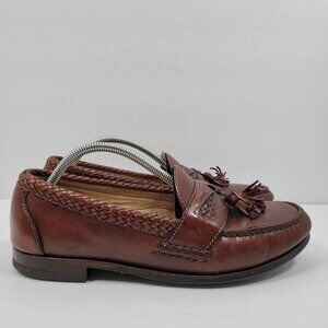 Allen Edmonds Maxfield Tassel Men's Brown Leather Braided Loafer Shoes US 9.5D